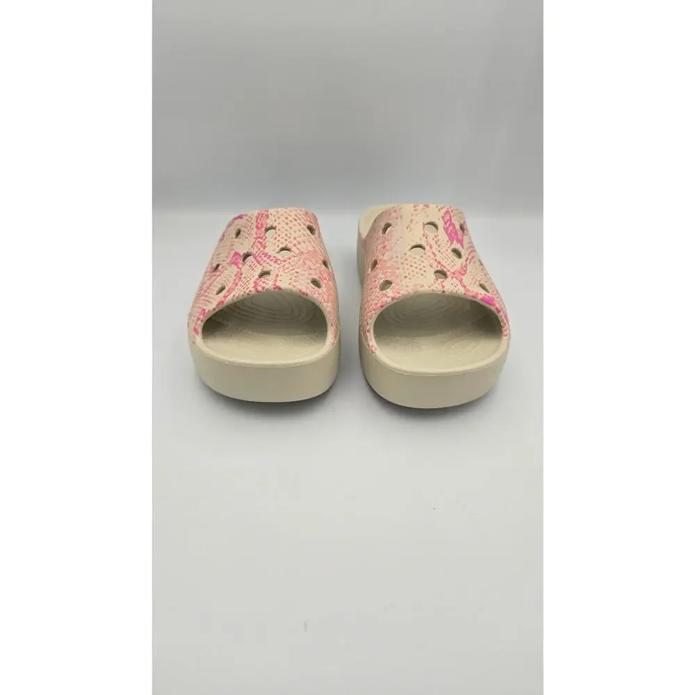Crocs Women's Classic Platform Slide Sandal, Pink/Bone Size 7